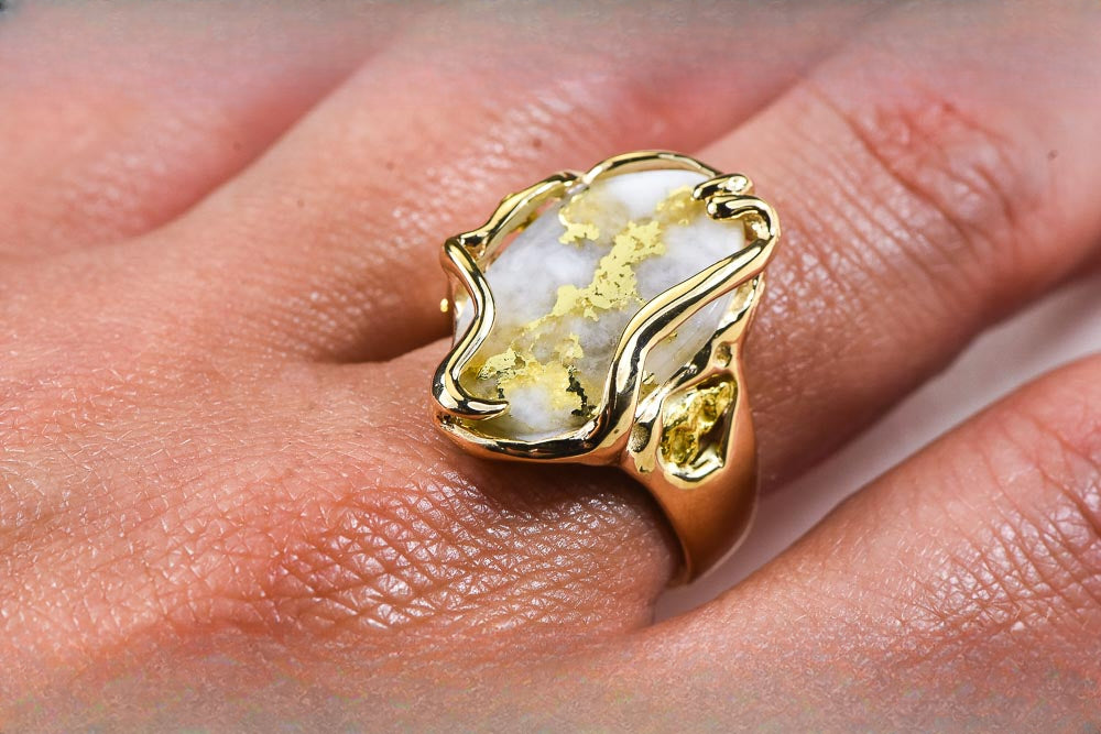 Gold Quartz Ring "Orocal" RL232XLQ Genuine Hand Crafted Jewelry - 14K Gold Casting