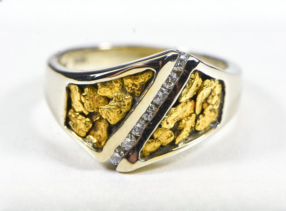 Gold Nugget Women's Ring "Orocal" RL1067DNW Genuine Hand Crafted Jewelry - 14K White Gold Casting
