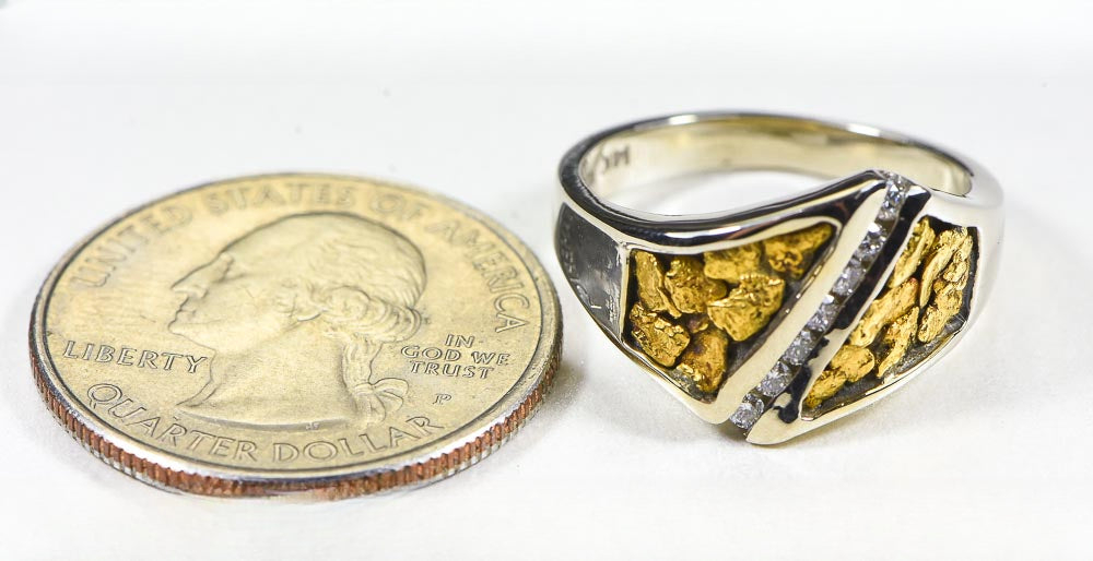 Gold Nugget Women's Ring "Orocal" RL1067DNW Genuine Hand Crafted Jewelry - 14K White Gold Casting