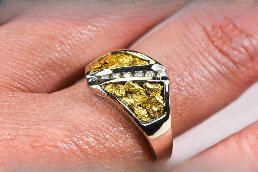 Gold Nugget Women's Ring "Orocal" RL1067DNW Genuine Hand Crafted Jewelry - 14K White Gold Casting