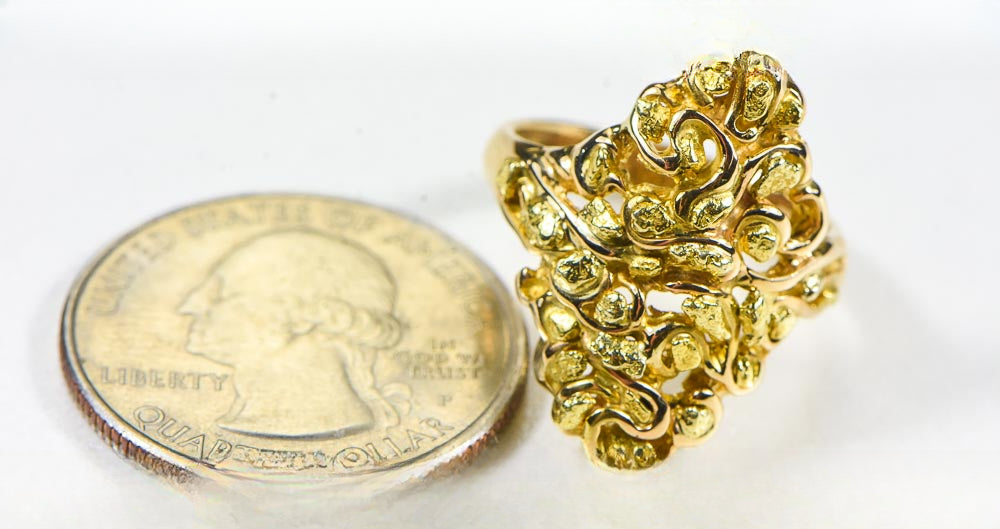 Gold Nugget Women's Ring "Orocal" RL239 Genuine Hand Crafted Jewelry - 14K Gold Casting