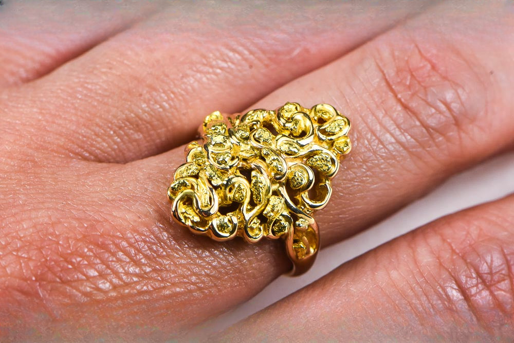 Gold Nugget Women's Ring "Orocal" RL239 Genuine Hand Crafted Jewelry - 14K Gold Casting