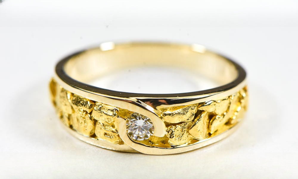 Gold Nugget Women's Ring "Orocal" RL613D10 Genuine Hand Crafted Jewelry - 14K Yellow Gold Casting