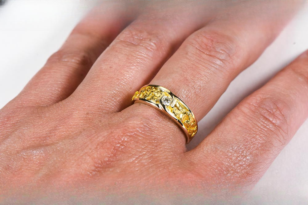 Gold Nugget Women's Ring "Orocal" RL613D10 Genuine Hand Crafted Jewelry - 14K Yellow Gold Casting