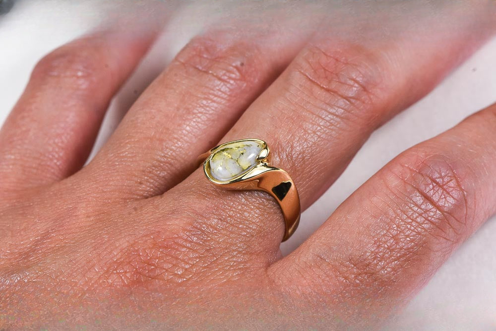 Gold Quartz Ring "Orocal" RL637Q Genuine Hand Crafted Jewelry - 14K Gold Casting