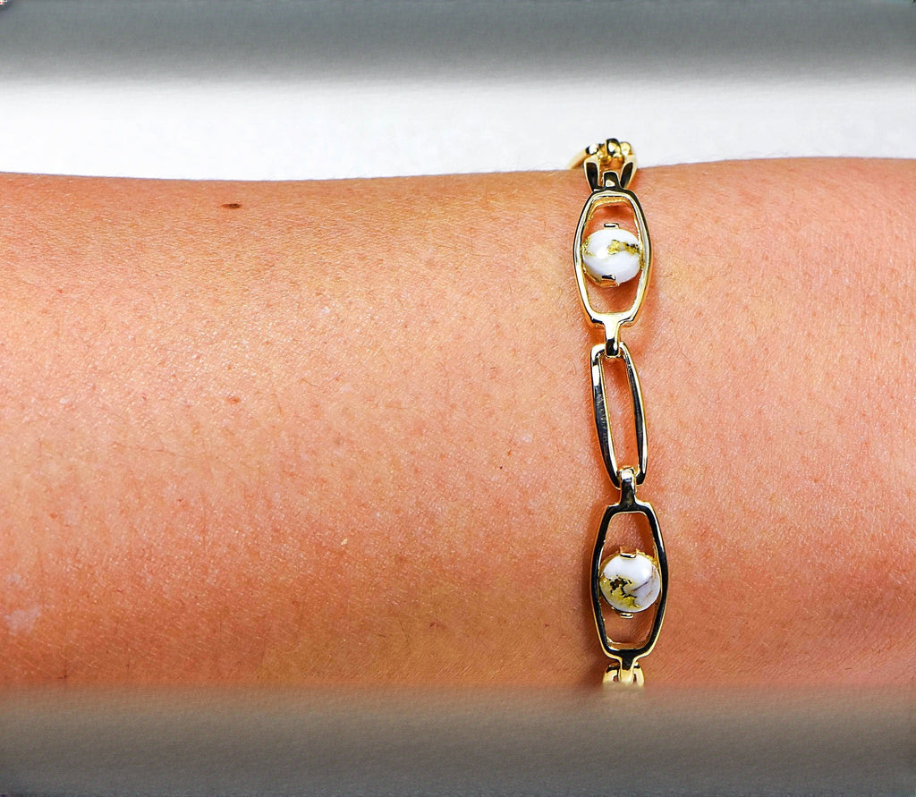 Gold Quartz Bracelet "Orocal" BDLOV5LHQC89 Genuine Hand Crafted Jewelry - 14K Gold Casting
