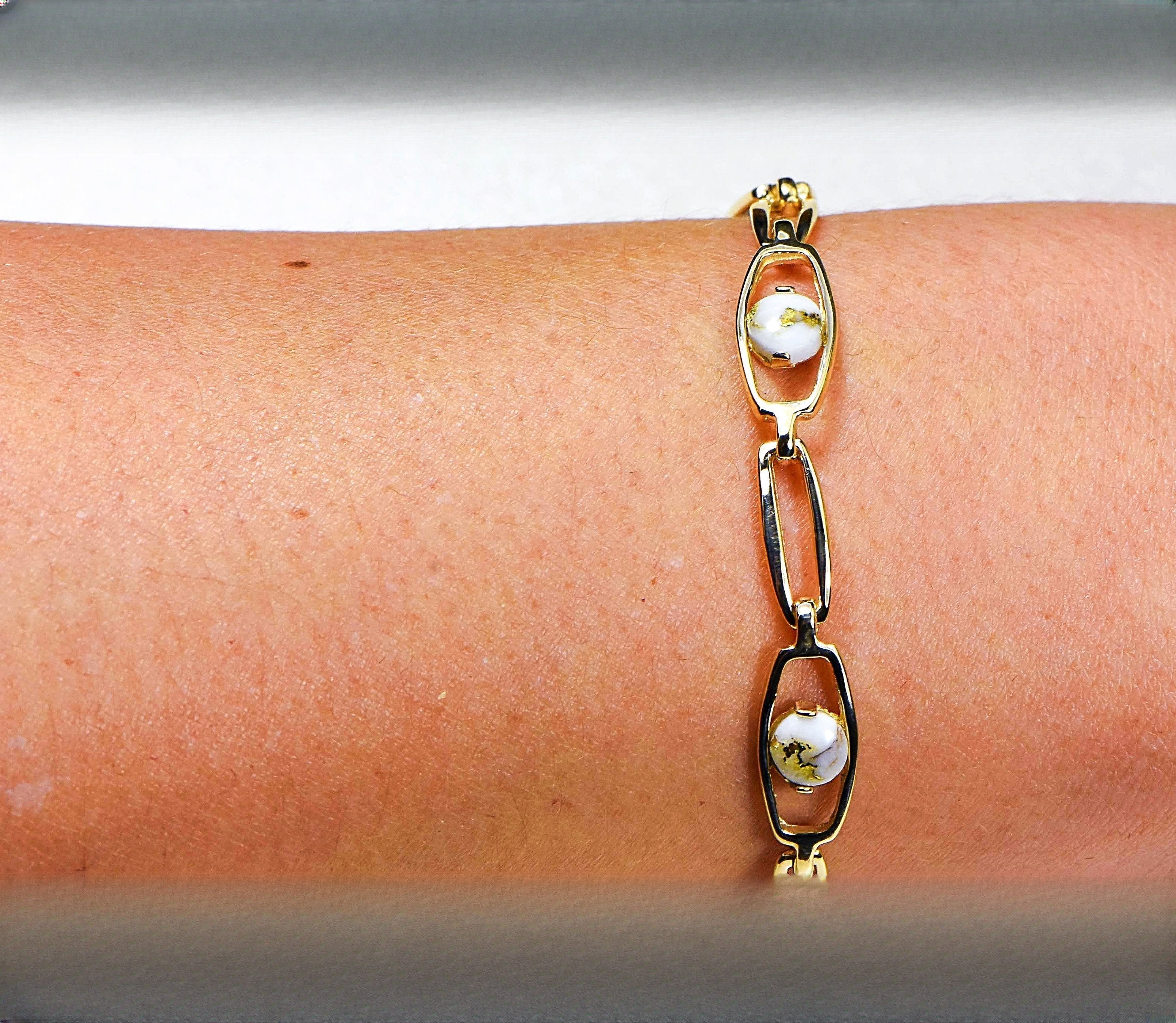 Gold Quartz Bracelet "Orocal" BDLOV5LHQC89 Genuine Hand Crafted Jewelry - 14K Gold Casting