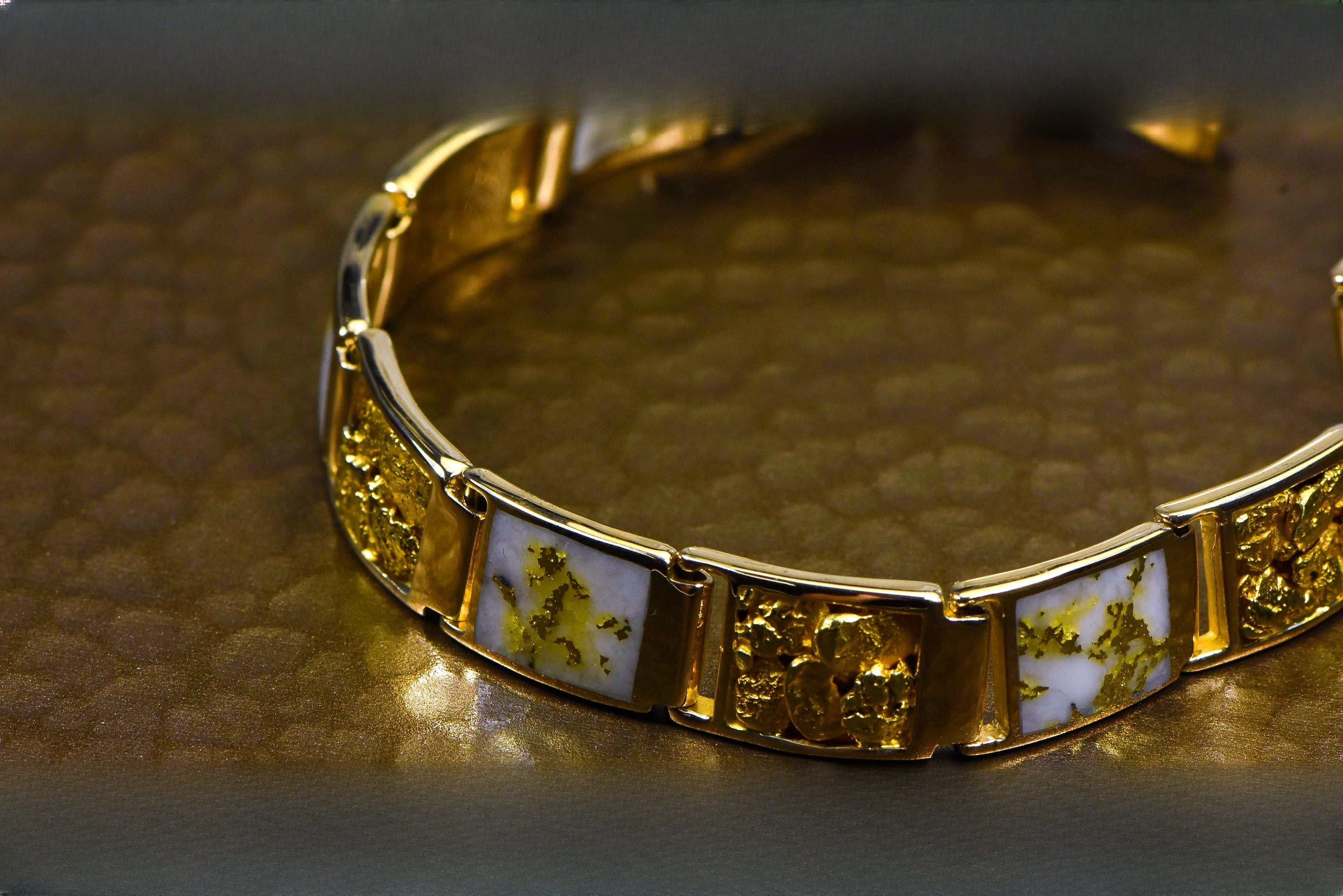 Gold Quartz Bracelet "Orocal" B12MMOLQL11 Genuine Hand Crafted Jewelry - 14K Gold Casting