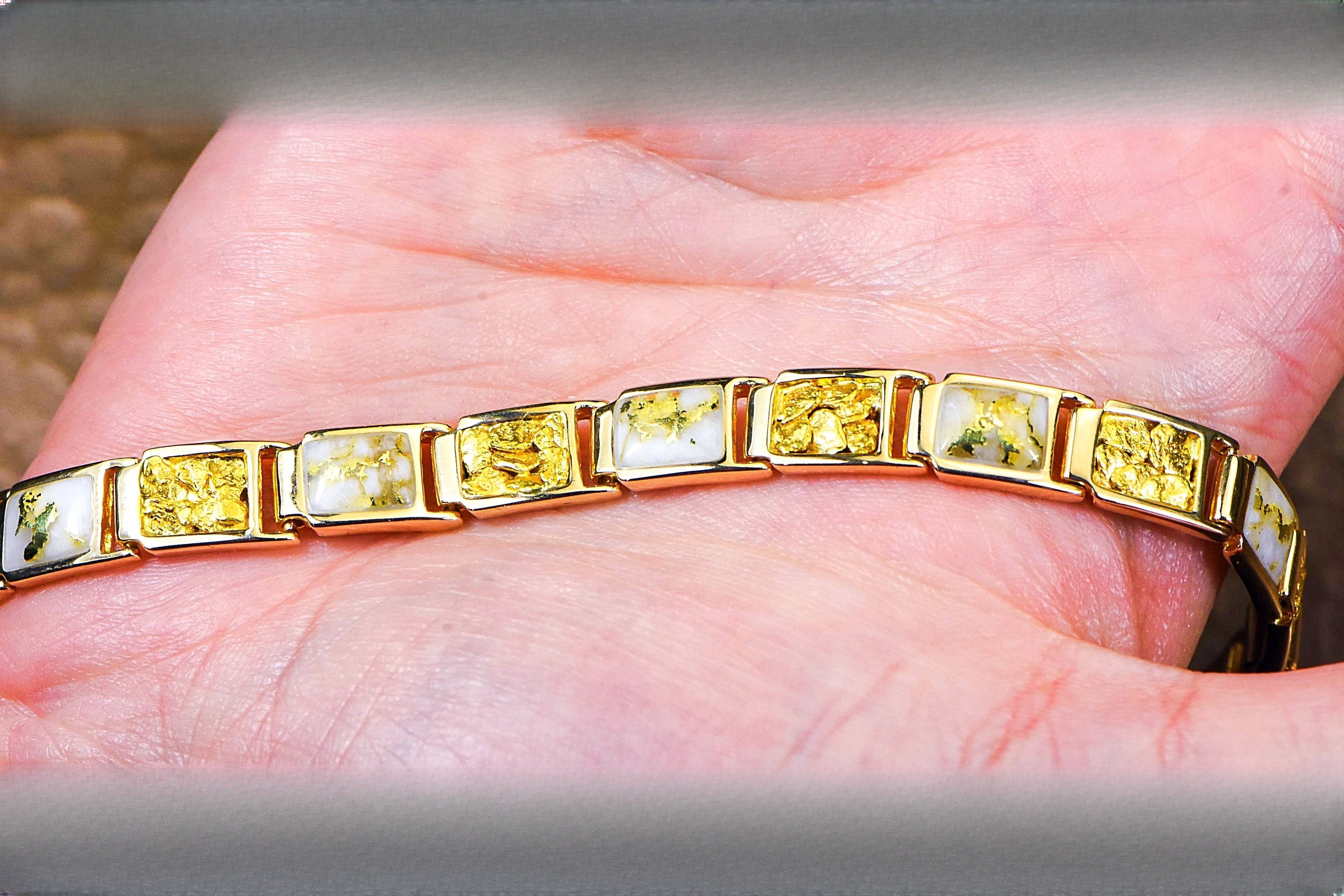 Gold Quartz Bracelet "Orocal" B8MM7N7Q Genuine Hand Crafted Jewelry - 14K Gold Casting