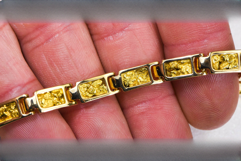 Gold Nugget Bracelet "Orocal" B6MM14L Genuine Hand Crafted Jewelry - 14K Gold Casting