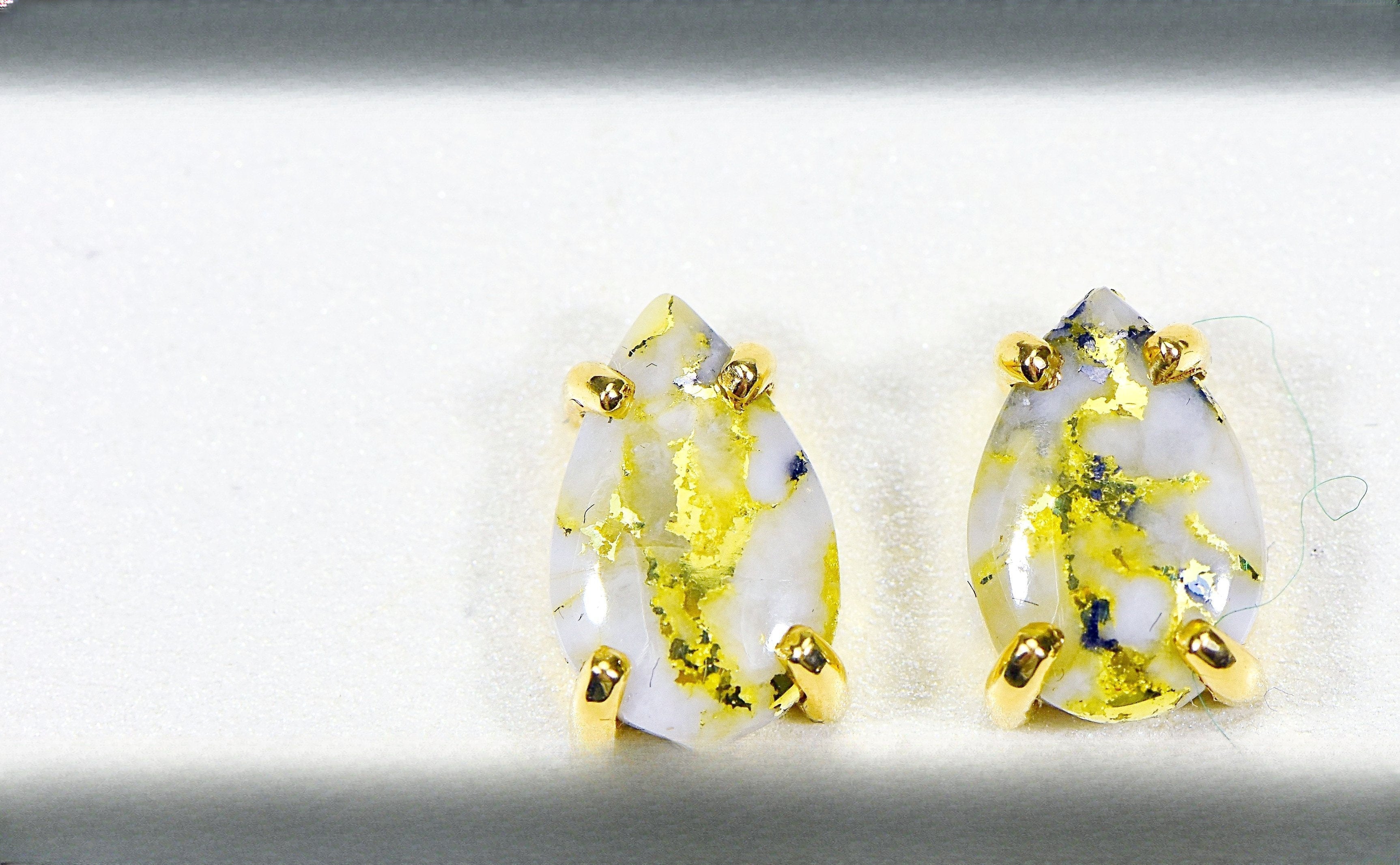 Gold Quartz Earrings "Orocal" E10*7Q Genuine Hand Crafted Jewelry - 14K Gold Casting