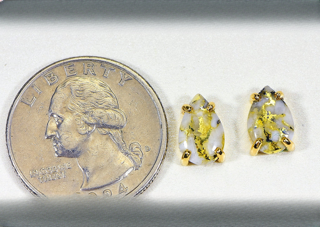 Gold Quartz Earrings "Orocal" E10*7Q Genuine Hand Crafted Jewelry - 14K Gold Casting