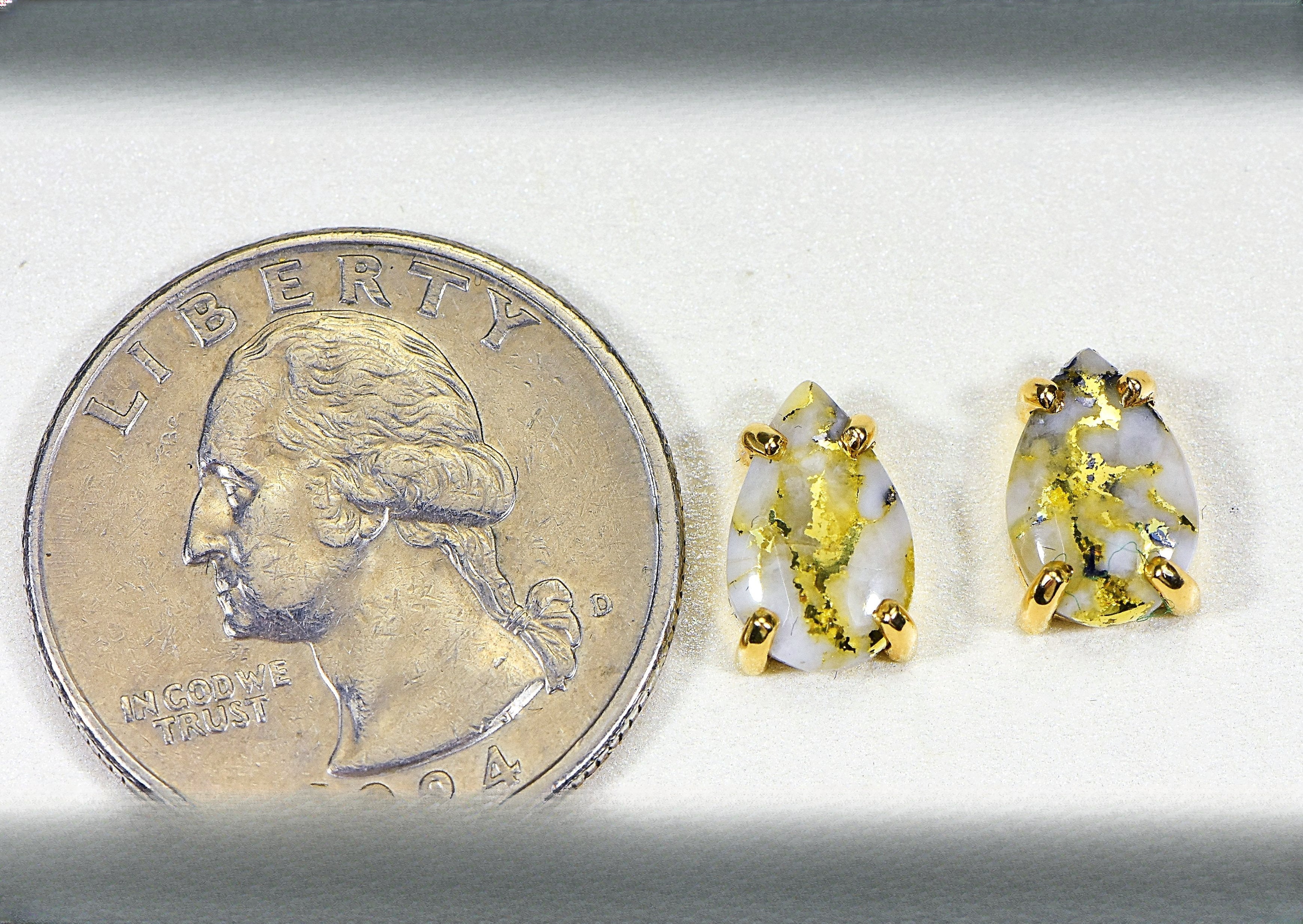 Gold Quartz Earrings "Orocal" E10*7Q Genuine Hand Crafted Jewelry - 14K Gold Casting
