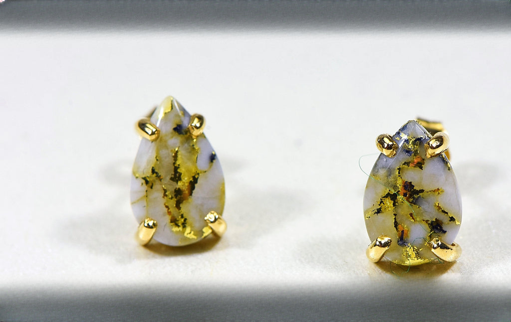 Gold Quartz Earrings "Orocal" E10*7Q Genuine Hand Crafted Jewelry - 14K Gold Casting