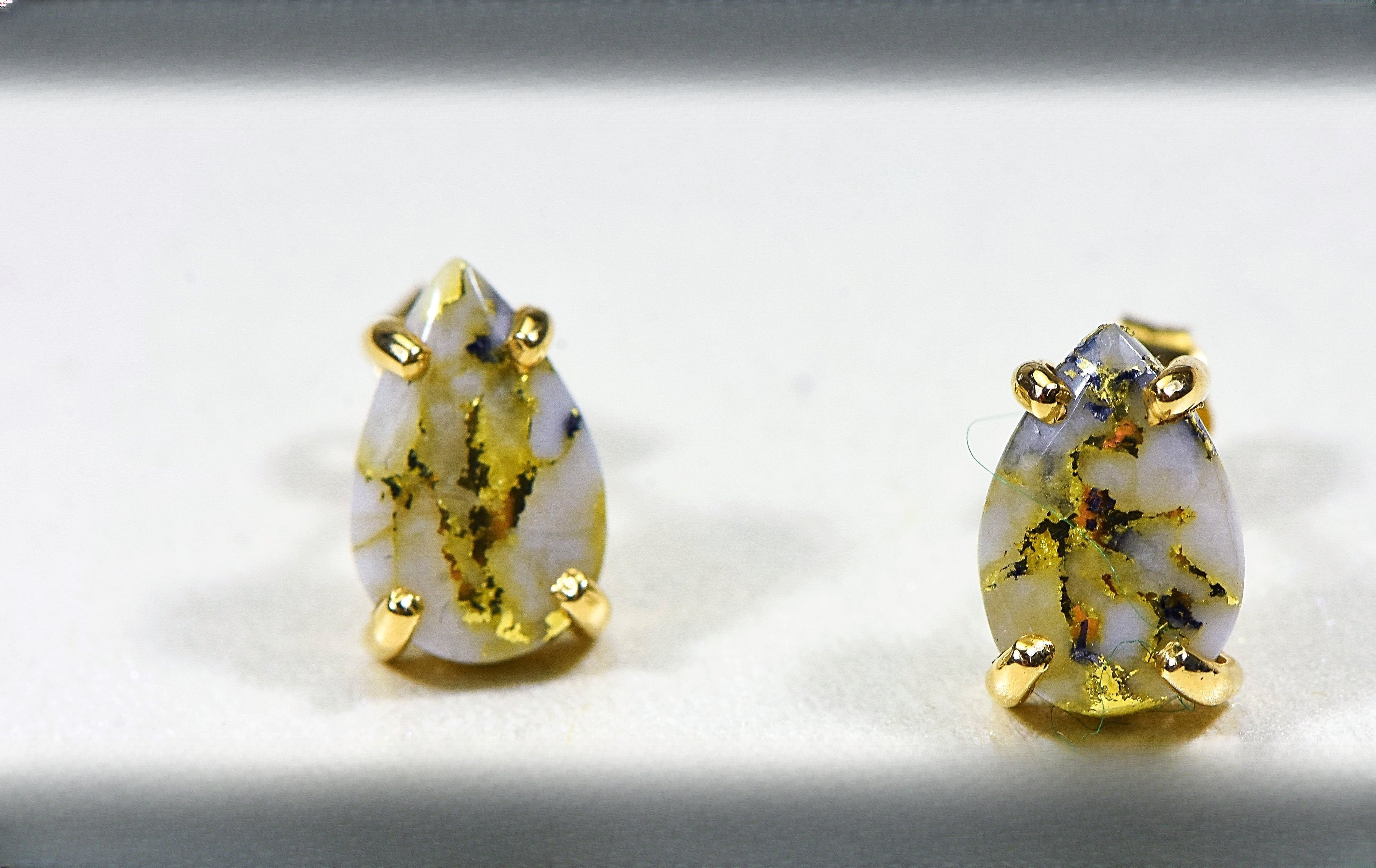 Gold Quartz Earrings "Orocal" E10*7Q Genuine Hand Crafted Jewelry - 14K Gold Casting