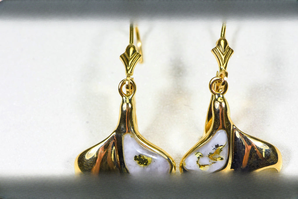 Gold Quartz Earrings "Orocal" EDLWT12Q/LB Genuine Hand Crafted Jewelry - 14K Gold Casting