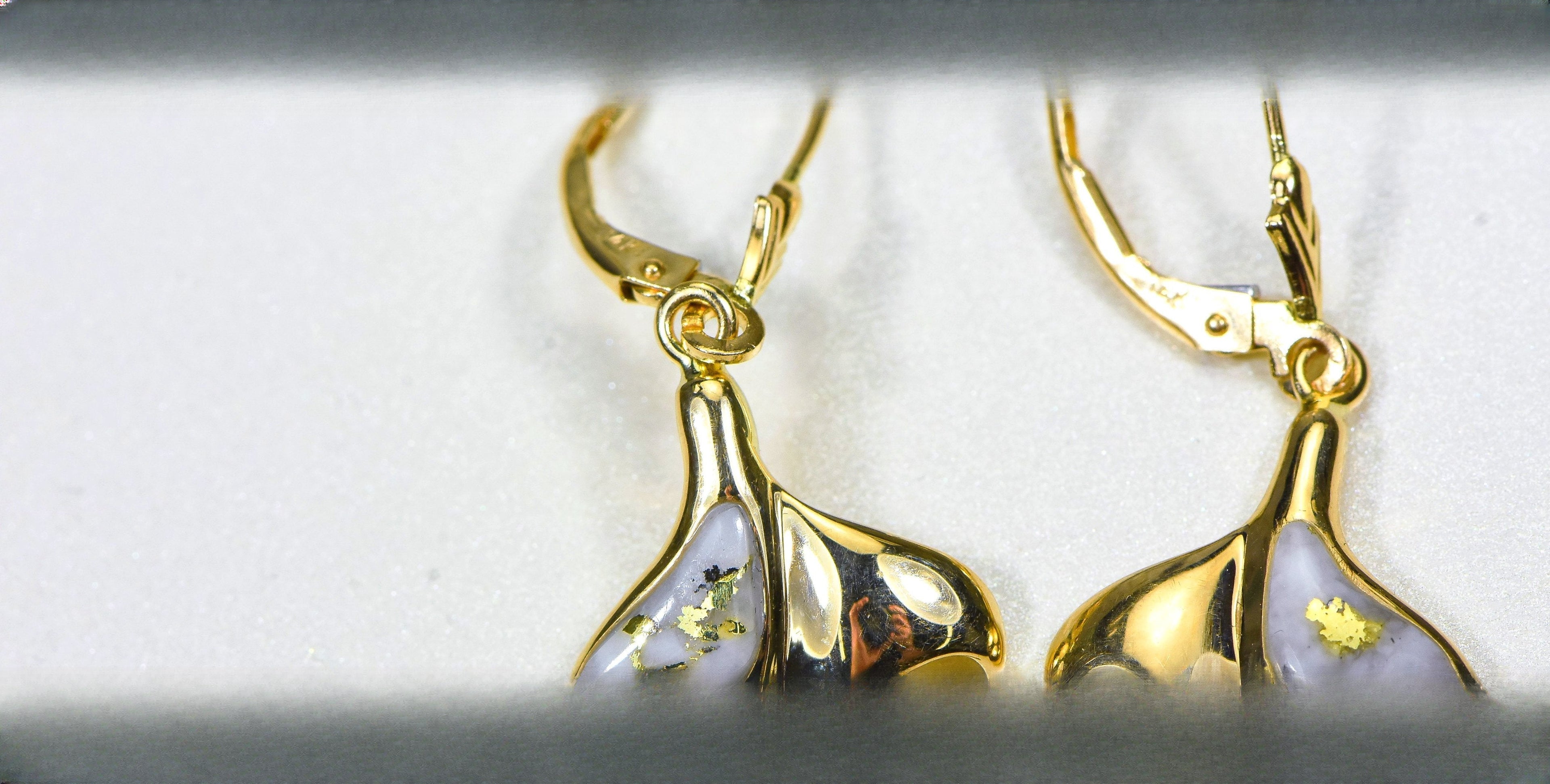Gold Quartz Earrings "Orocal" EDLWT12Q/LB Genuine Hand Crafted Jewelry - 14K Gold Casting