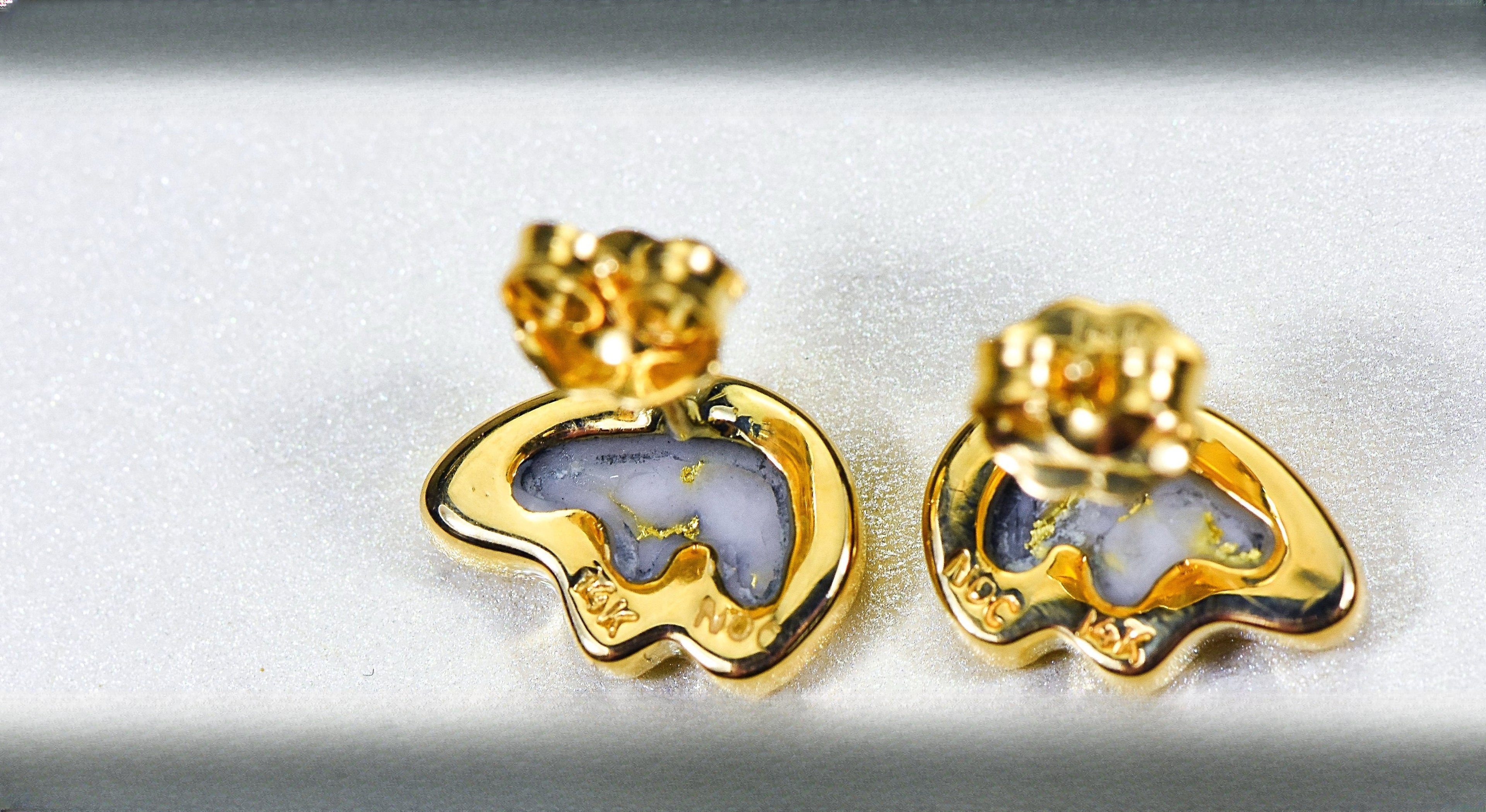 Gold Quartz Earrings "Orocal" EBR1SHQ Genuine Hand Crafted Jewelry - 14K Gold Casting