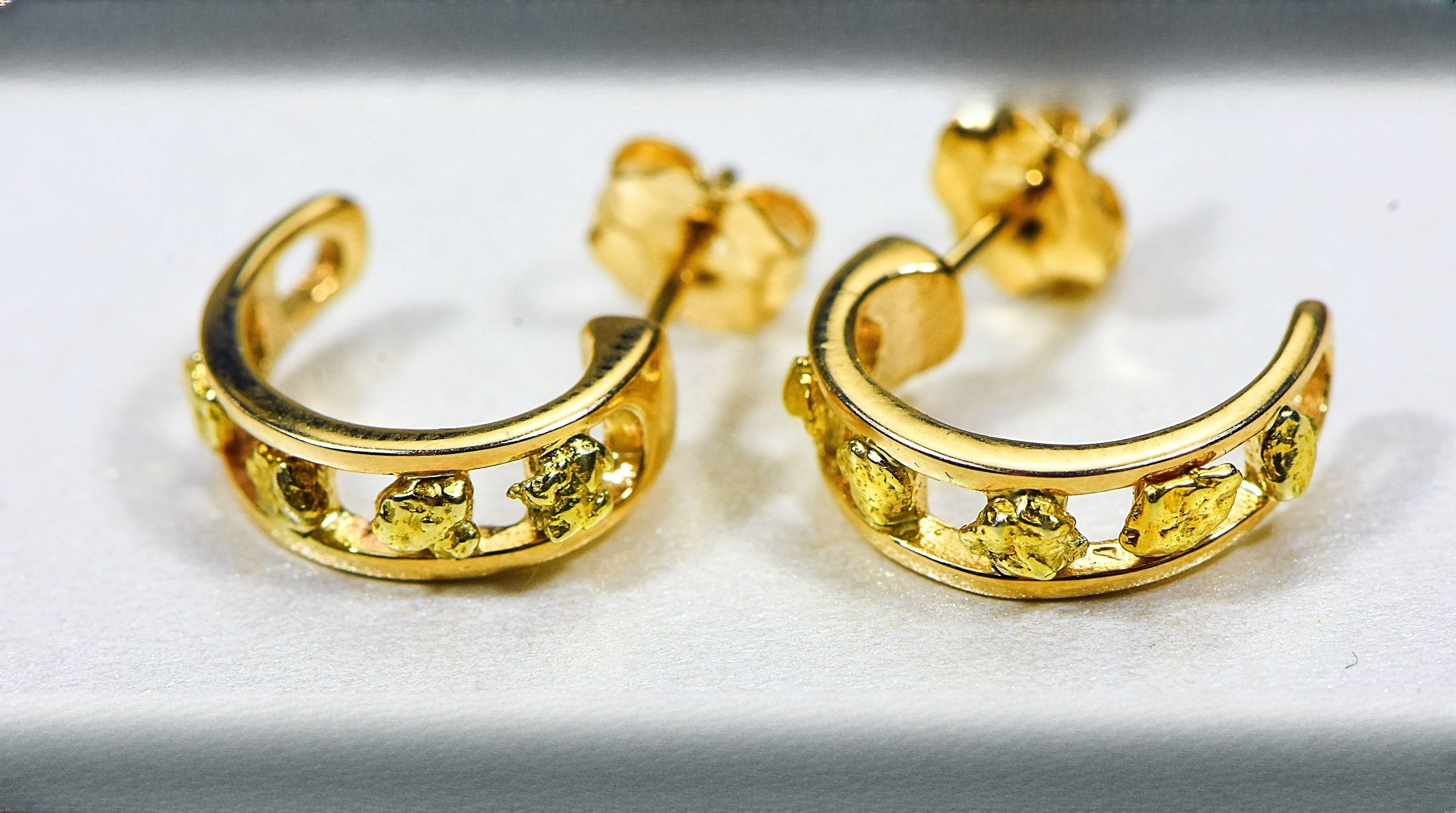 Gold Nugget Earrings "Orocal" EH18 Genuine Hand Crafted Jewelry - 14K Gold Casting