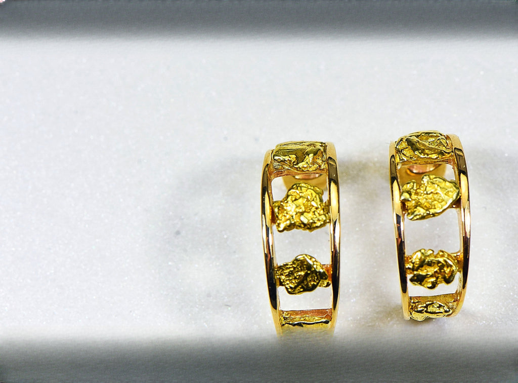 Gold Nugget Earrings "Orocal" EH19 Genuine Hand Crafted Jewelry - 14K Gold Casting