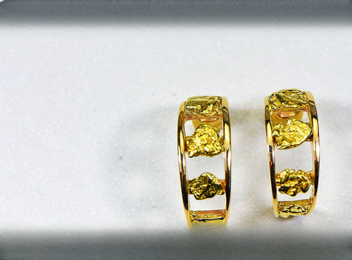 Gold Nugget Earrings "Orocal" EH19 Genuine Hand Crafted Jewelry - 14K Gold Casting