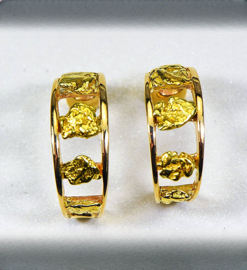 Gold Nugget Earrings "Orocal" EH20 Genuine Hand Crafted Jewelry - 14K Gold Casting