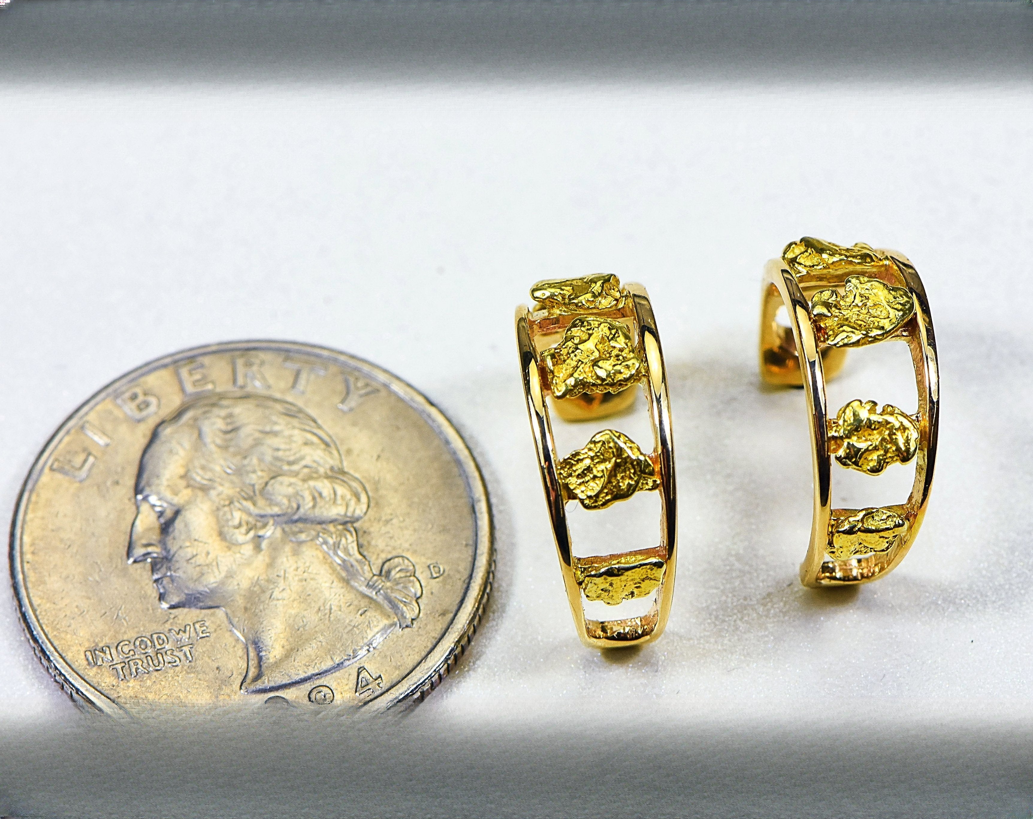 Gold Nugget Earrings "Orocal" EH19 Genuine Hand Crafted Jewelry - 14K Gold Casting