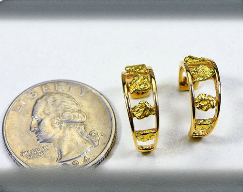Gold Nugget Earrings "Orocal" EH19 Genuine Hand Crafted Jewelry - 14K Gold Casting