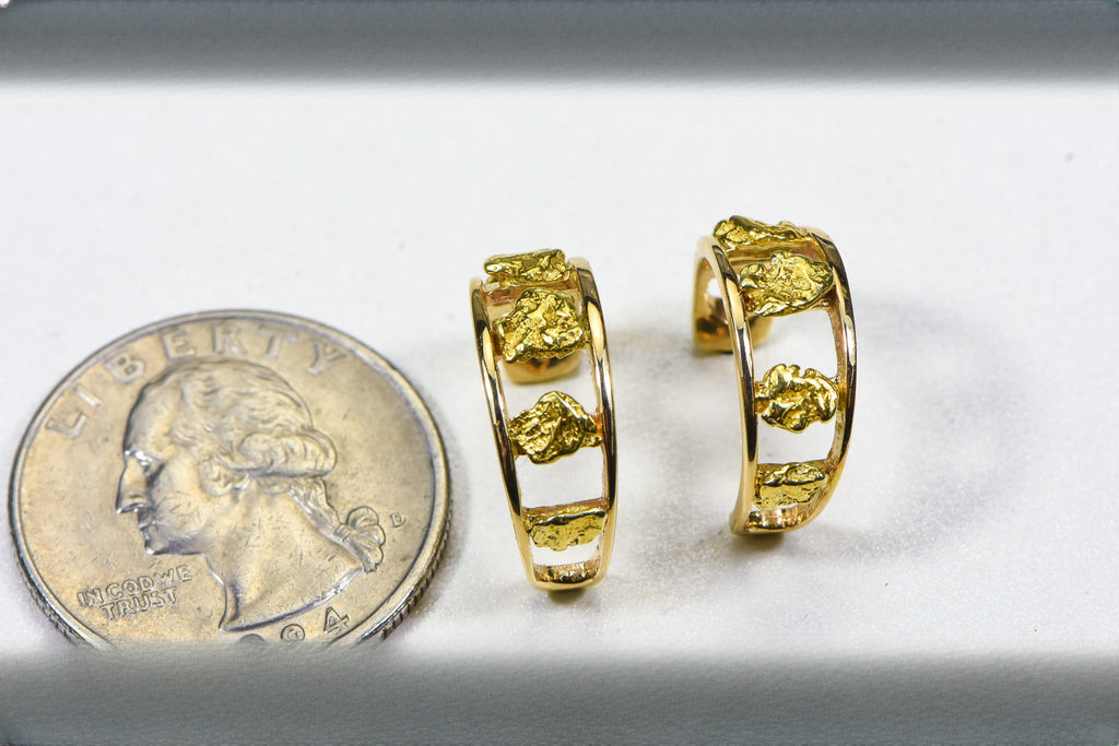 Gold Nugget Earrings "Orocal" EH20 Genuine Hand Crafted Jewelry - 14K Gold Casting