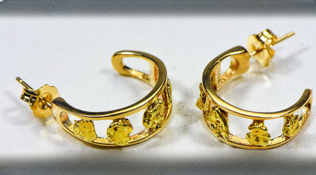 Gold Nugget Earrings "Orocal" EH19 Genuine Hand Crafted Jewelry - 14K Gold Casting