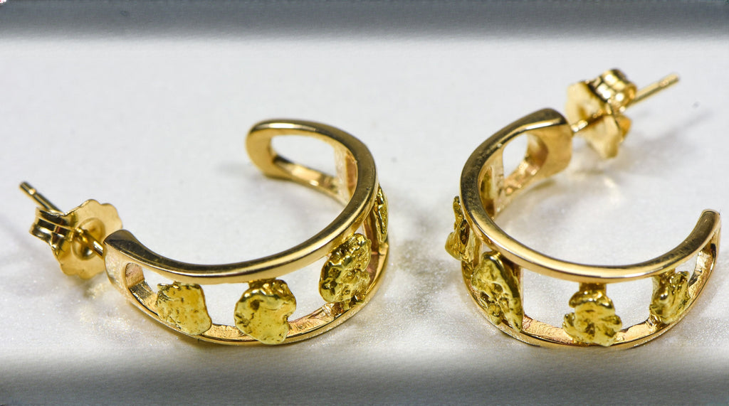 Gold Nugget Earrings "Orocal" EH20 Genuine Hand Crafted Jewelry - 14K Gold Casting