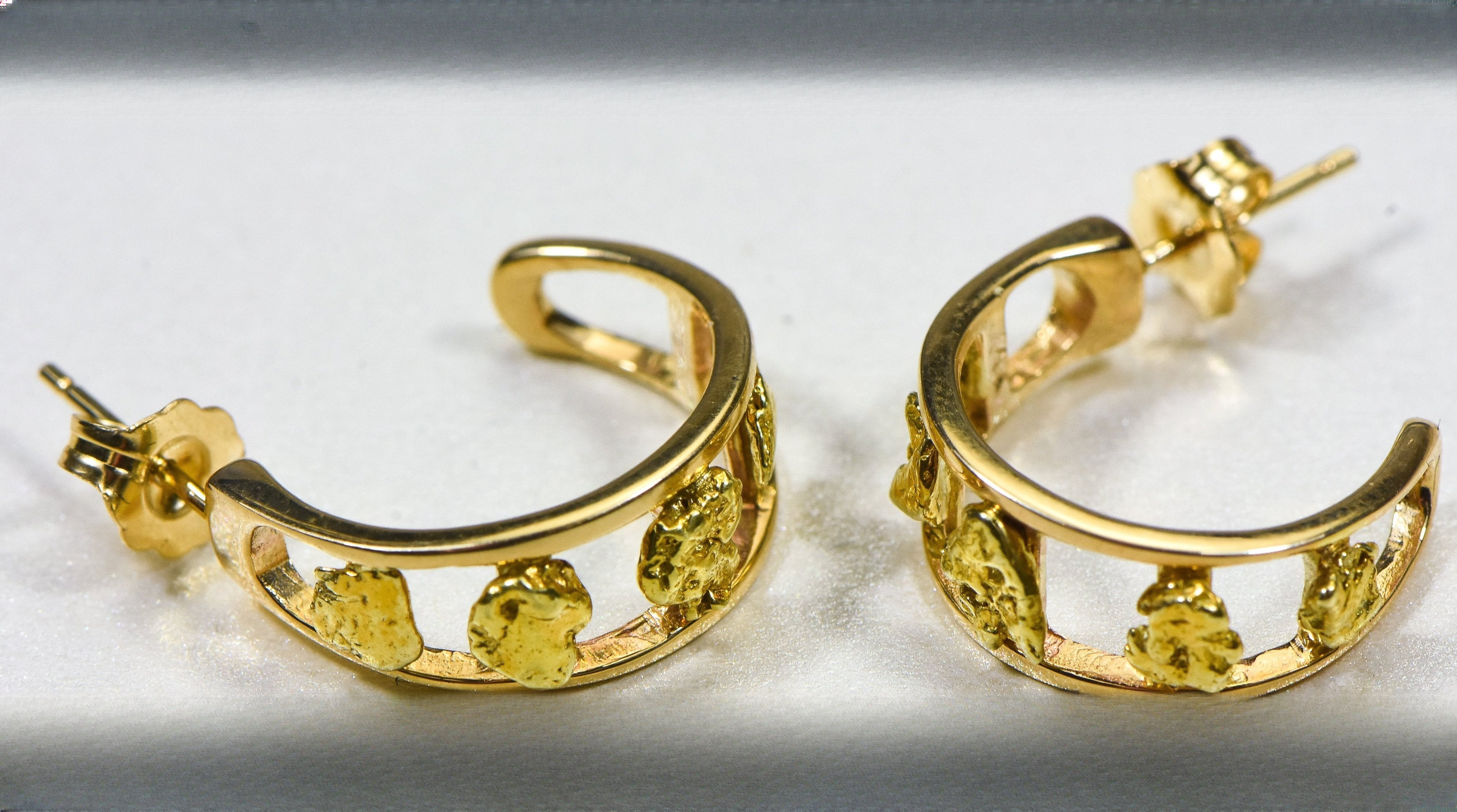 Gold Nugget Earrings "Orocal" EH20 Genuine Hand Crafted Jewelry - 14K Gold Casting