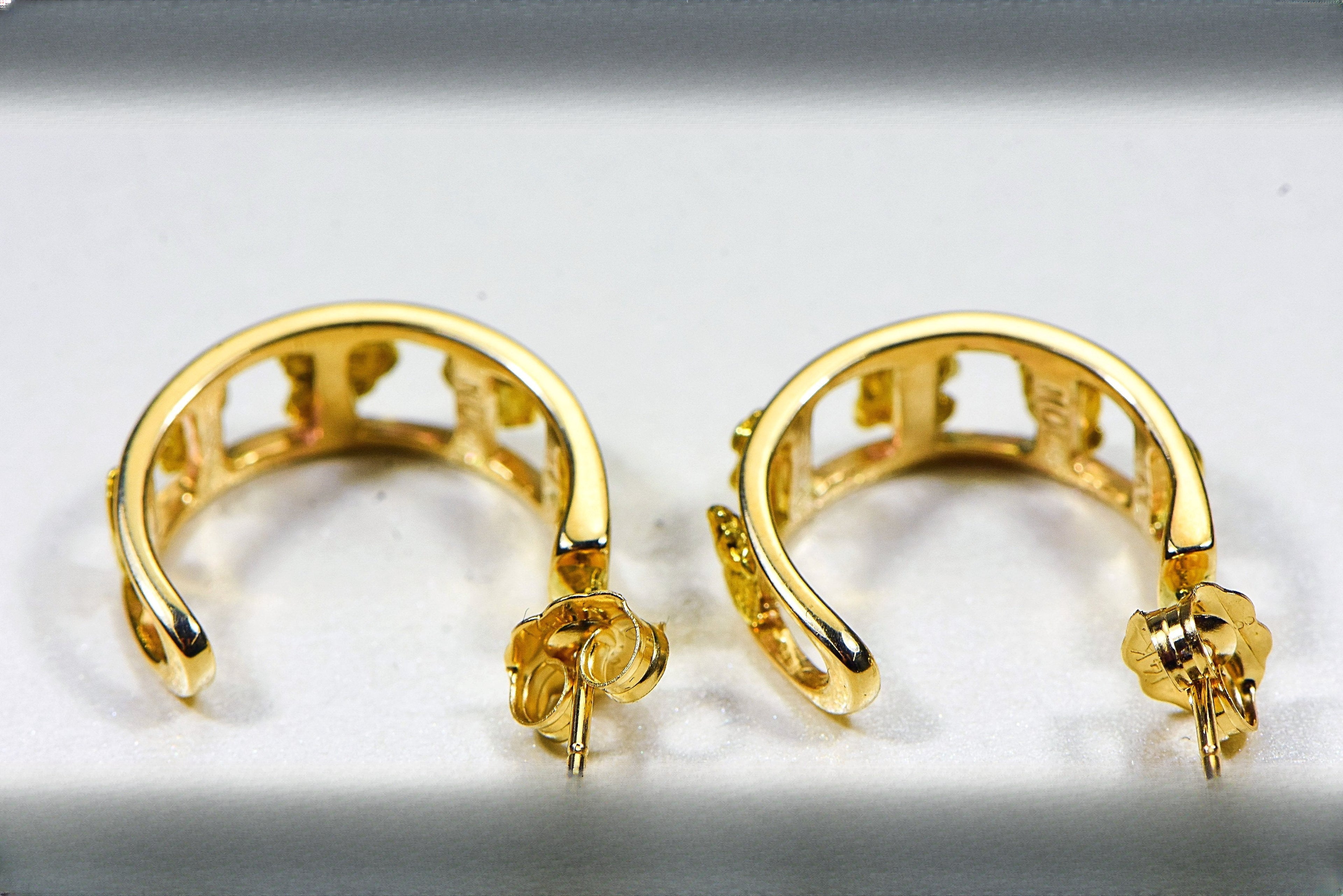 Gold Nugget Earrings "Orocal" EH19 Genuine Hand Crafted Jewelry - 14K Gold Casting