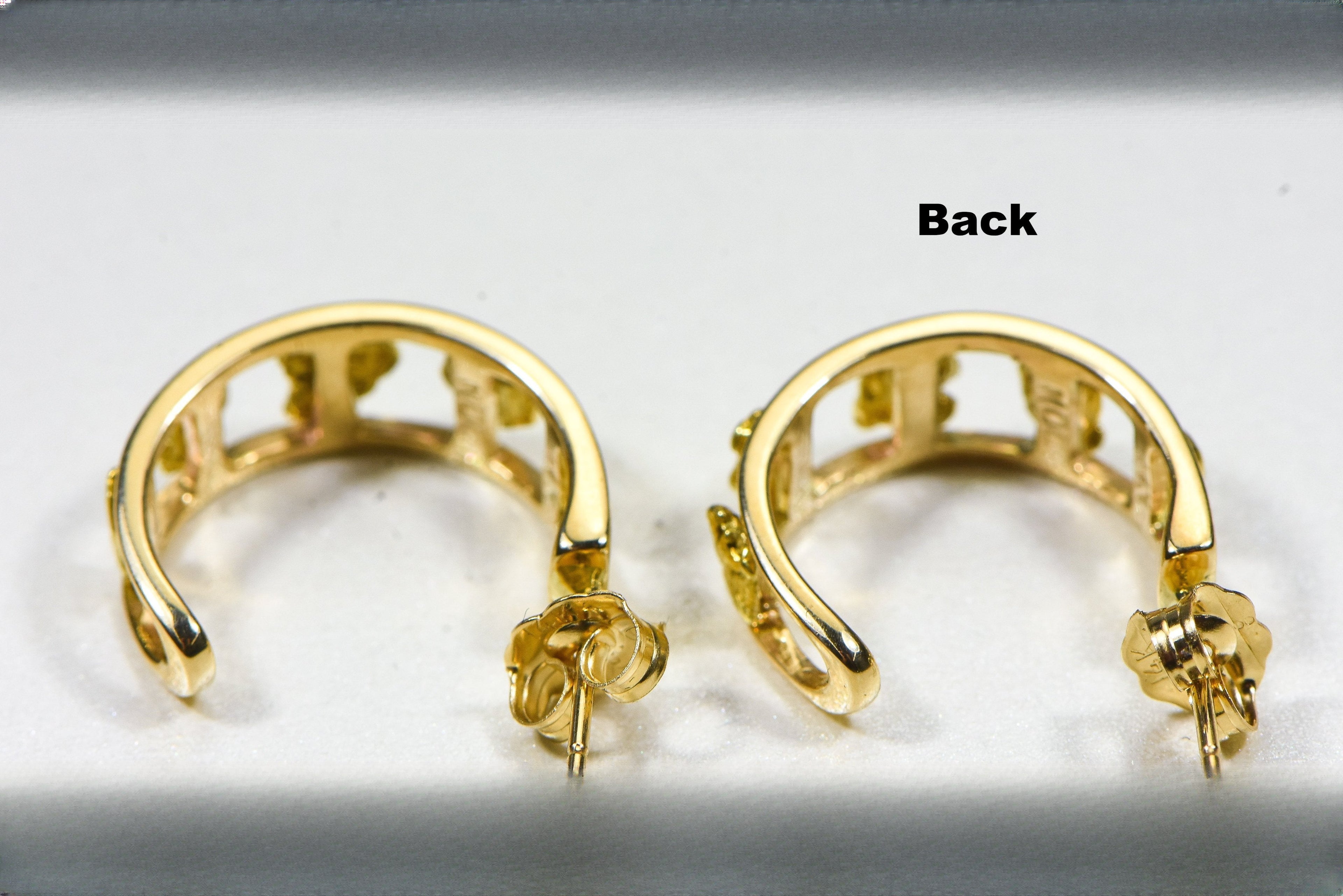 Gold Nugget Earrings "Orocal" EH20 Genuine Hand Crafted Jewelry - 14K Gold Casting