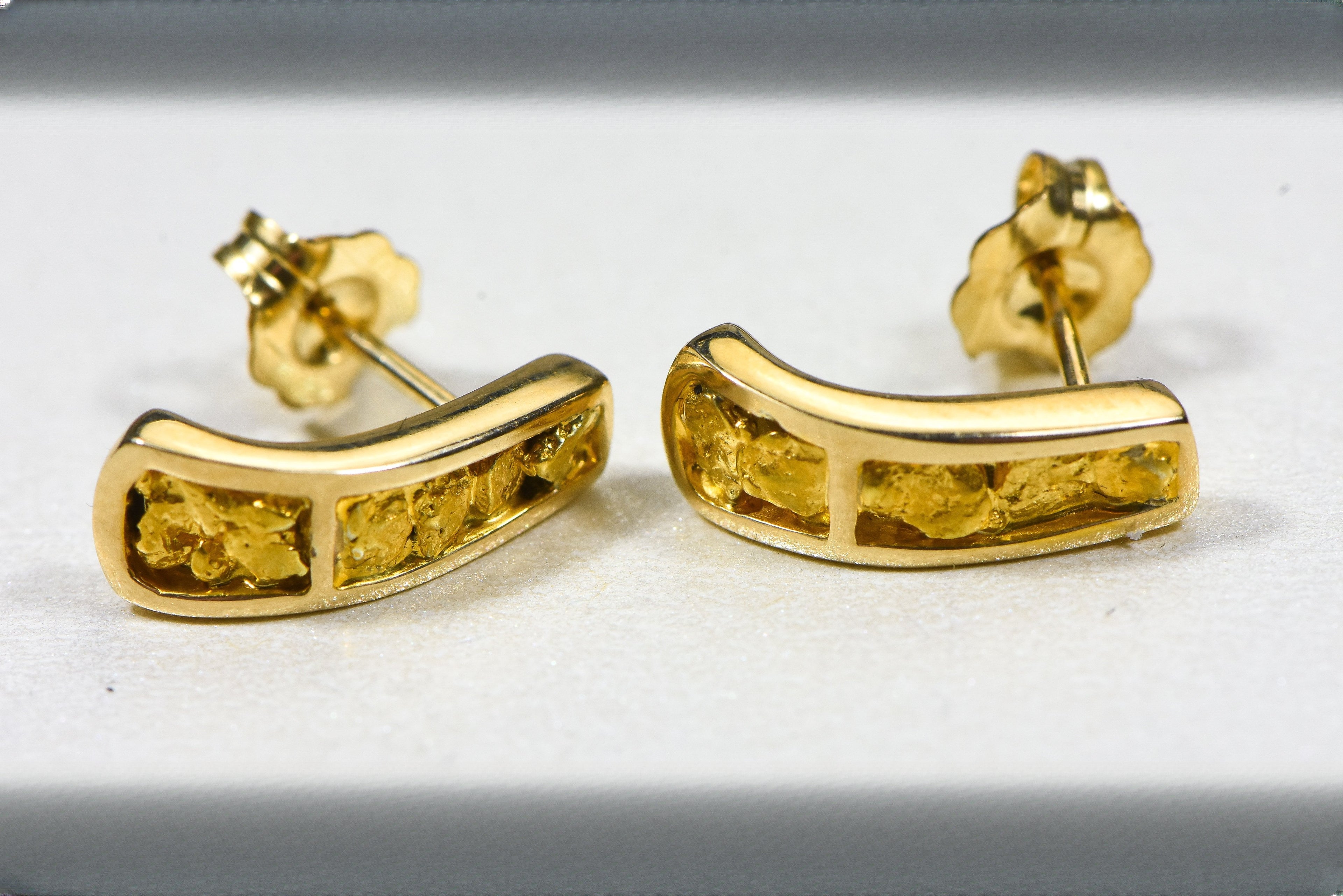 Gold Nugget Earrings "Orocal" EH41N Genuine Hand Crafted Jewelry - 14K Gold Casting