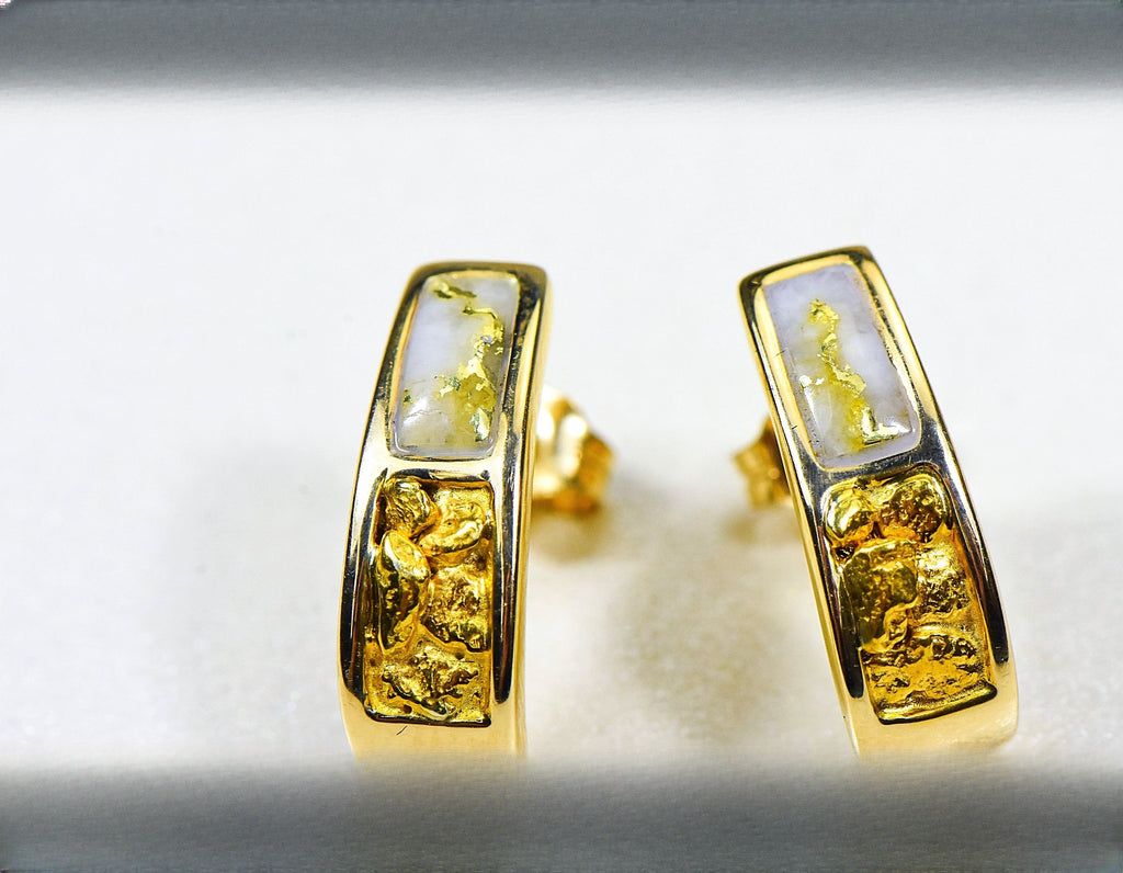 Gold Quartz Earrings "Orocal" EH41NQ Genuine Hand Crafted Jewelry - 14K Gold Casting