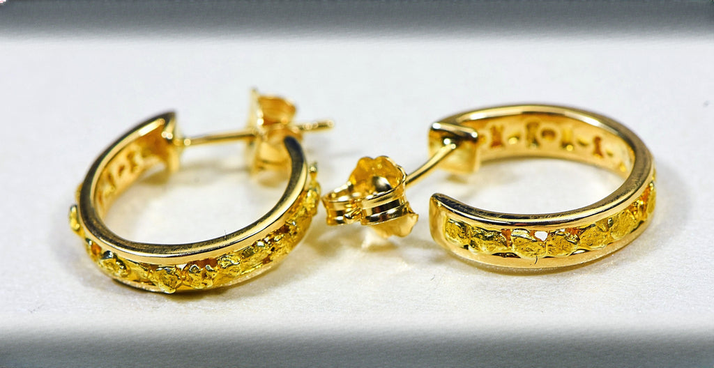 Gold Nugget Earrings "Orocal" EH13 Genuine Hand Crafted Jewelry - 14K Gold Casting