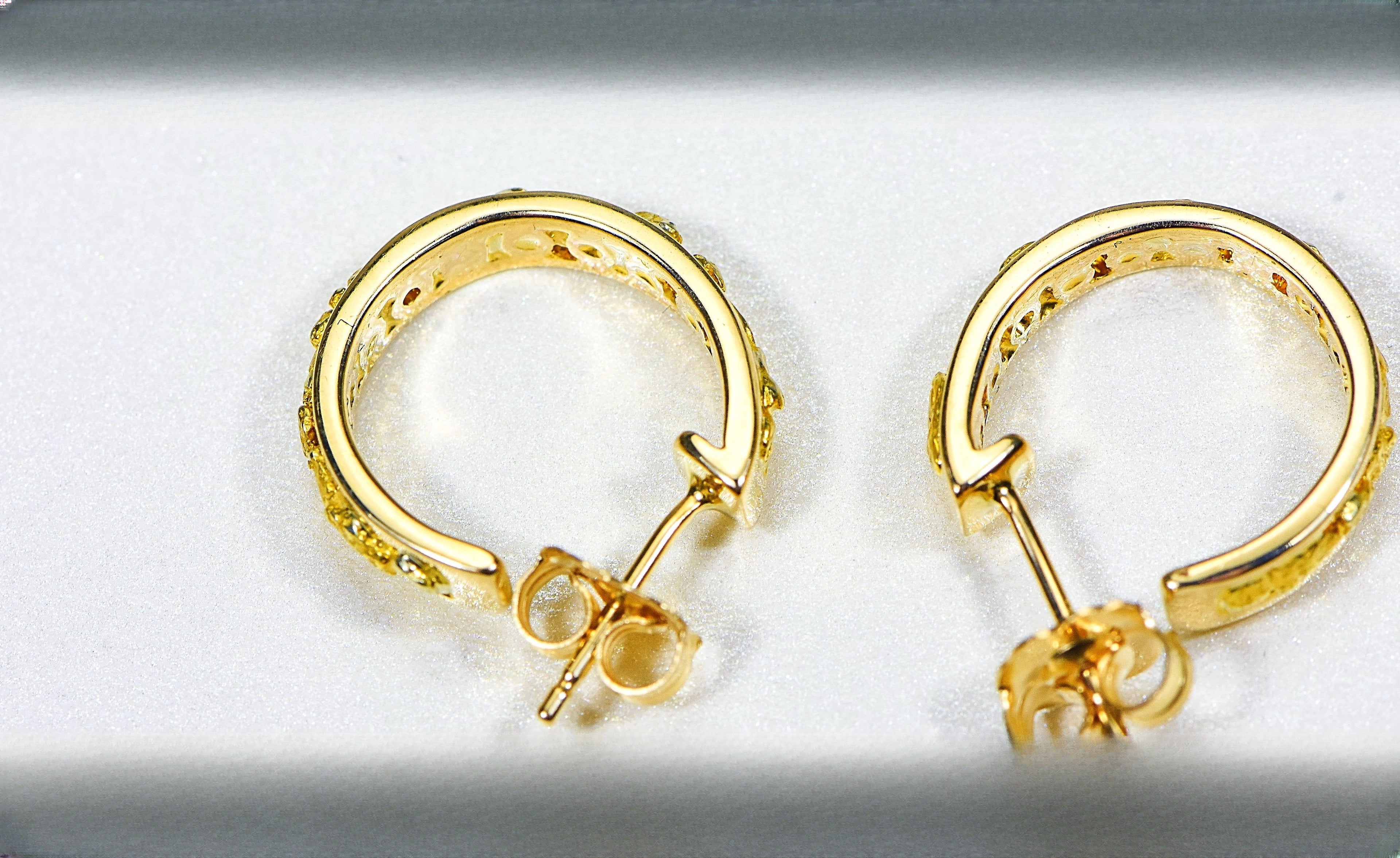 Gold Nugget Earrings "Orocal" EH13 Genuine Hand Crafted Jewelry - 14K Gold Casting