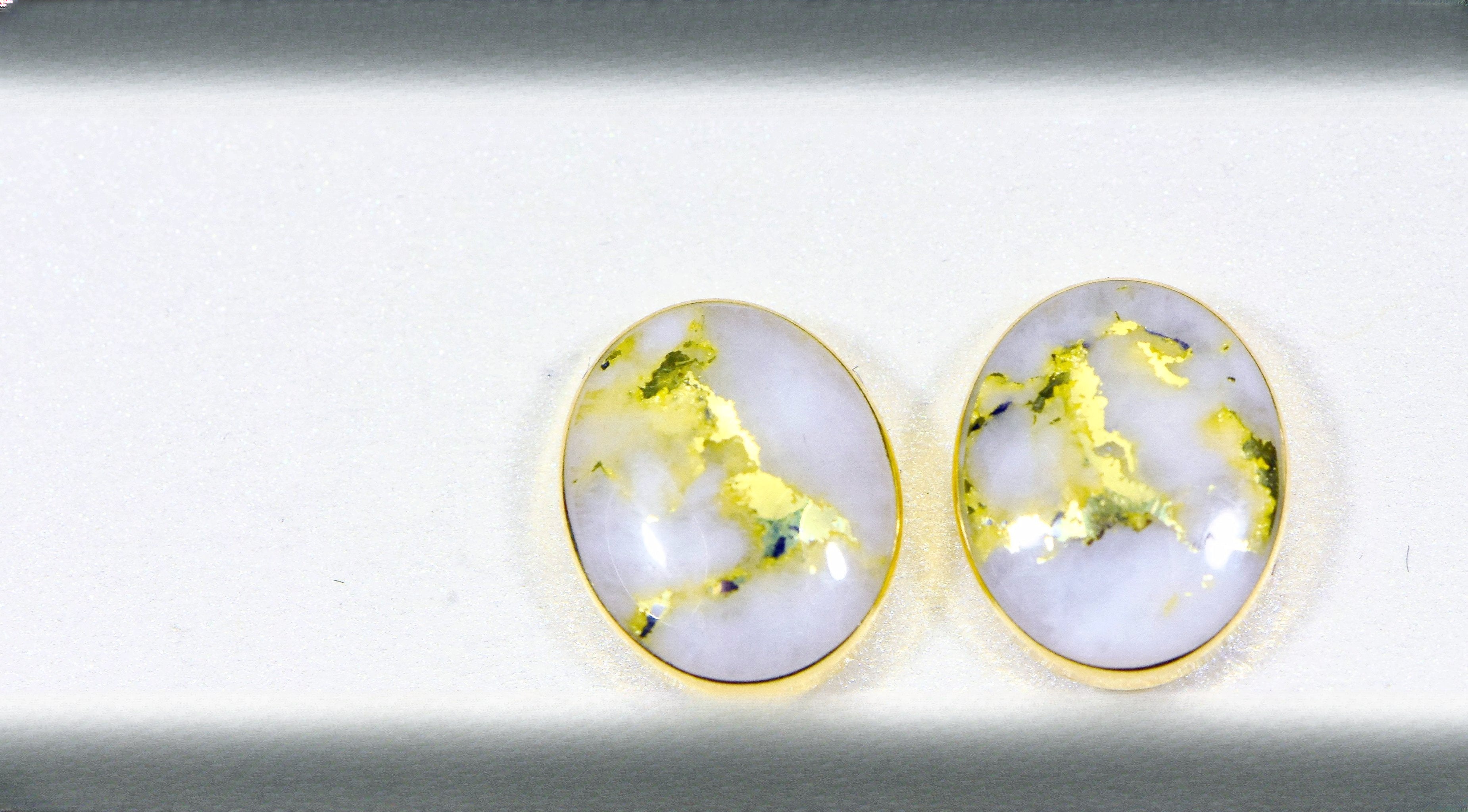 Gold Quartz Earrings "Orocal" EBZ8*6Q Genuine Hand Crafted Jewelry - 14K Gold Casting