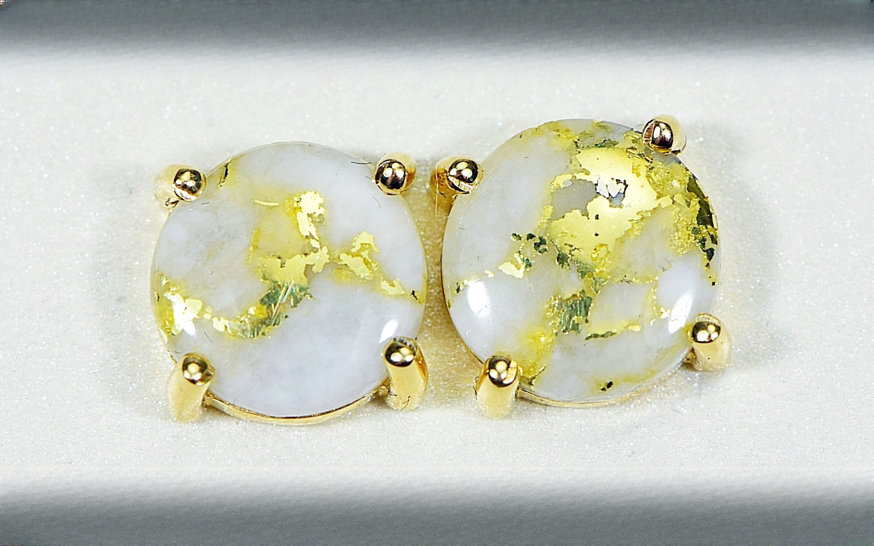 Gold Quartz Earrings "Orocal" E8MMQ Genuine Hand Crafted Jewelry - 14K Gold Casting