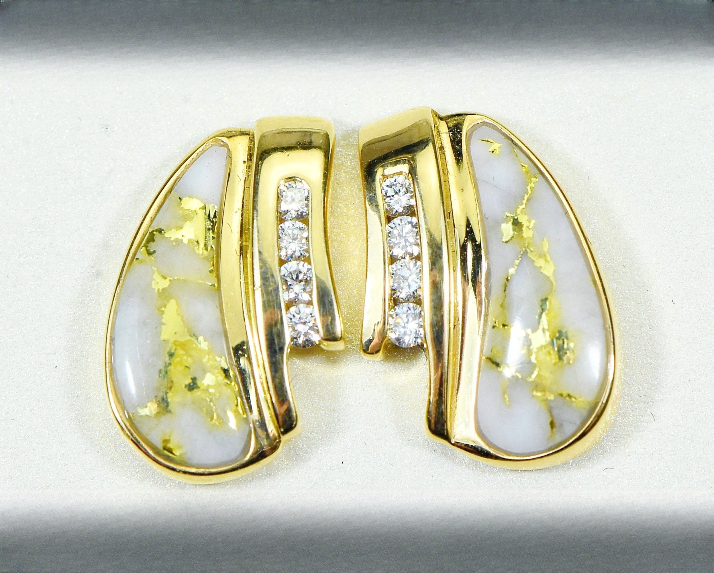 Gold Quartz Earrings "Orocal" EDL47D16Q Genuine Hand Crafted Jewelry - 14K Gold Casting