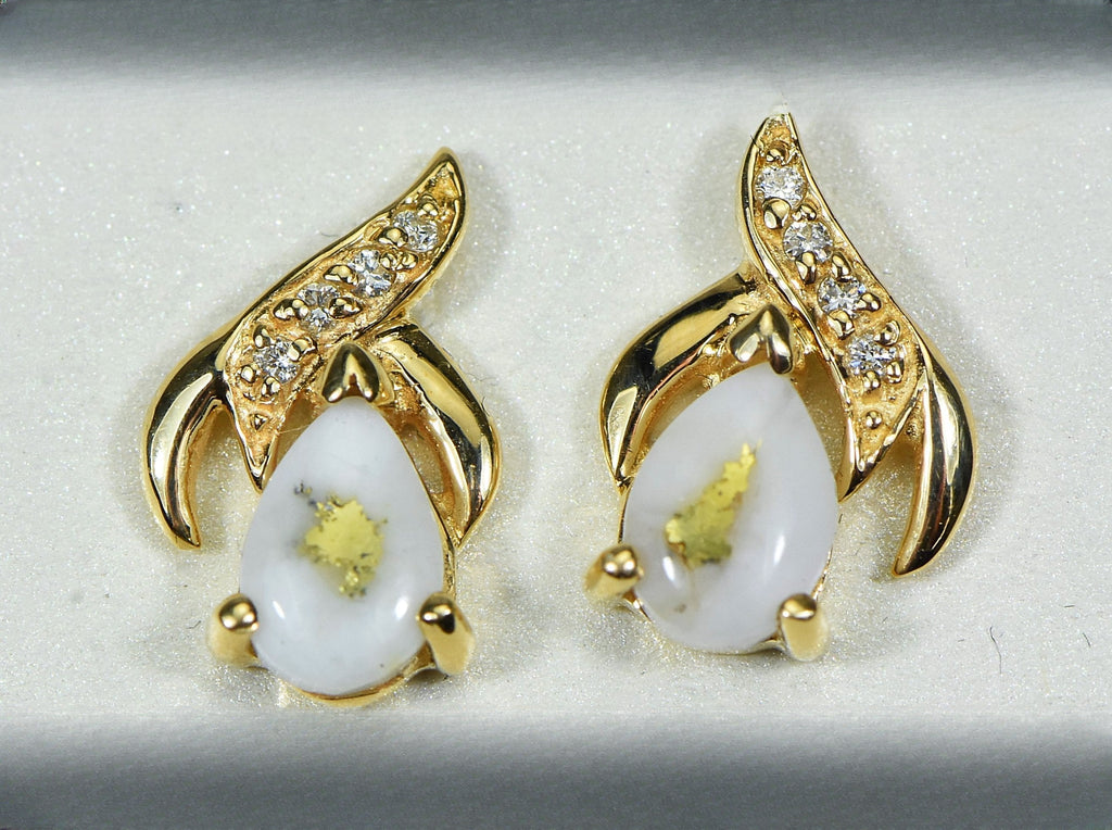 Gold Quartz Earrings "Orocal" EN792SDQ Genuine Hand Crafted Jewelry - 14K Gold Casting