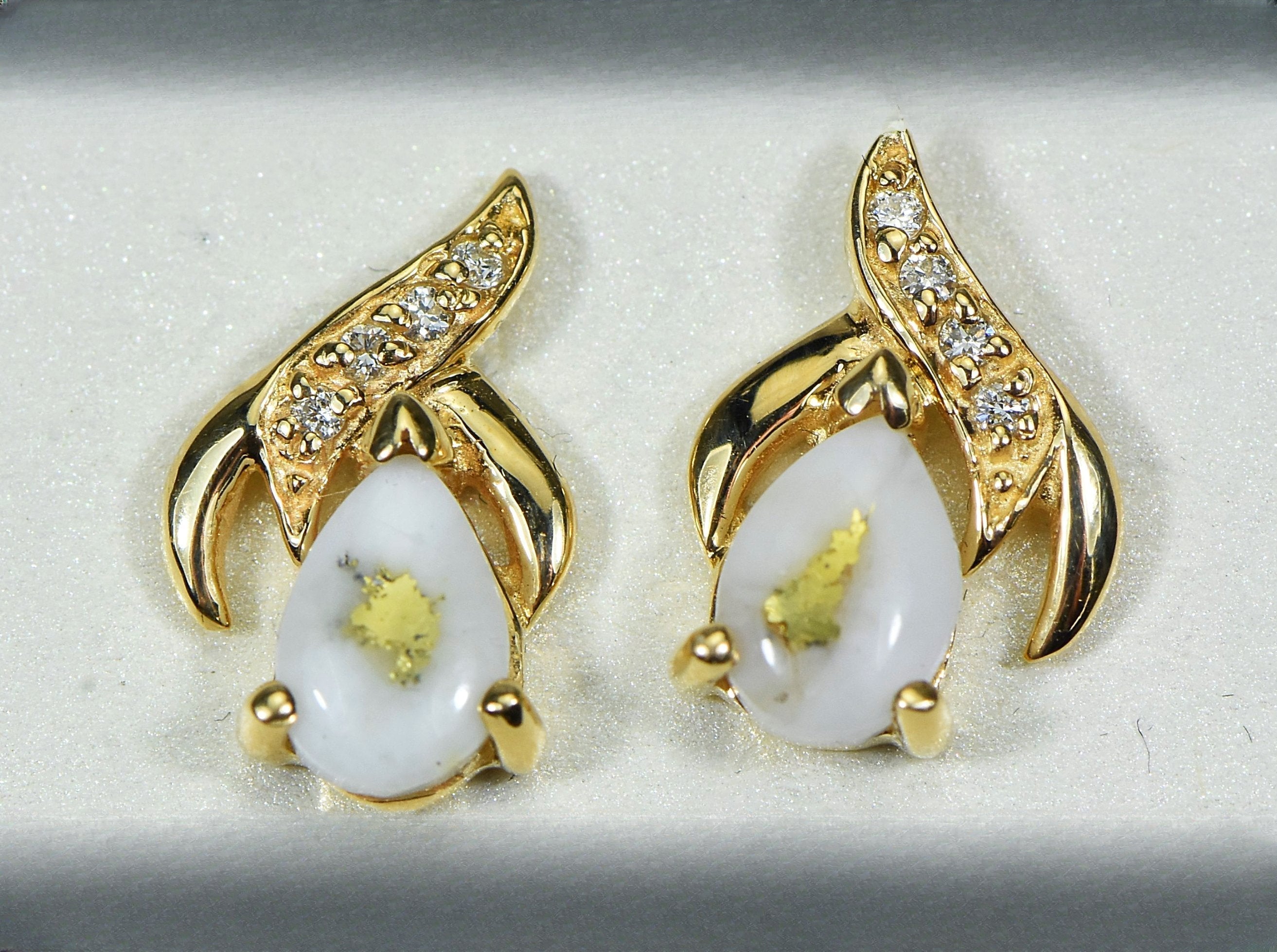 Gold Quartz Earrings "Orocal" EN792SDQ Genuine Hand Crafted Jewelry - 14K Gold Casting