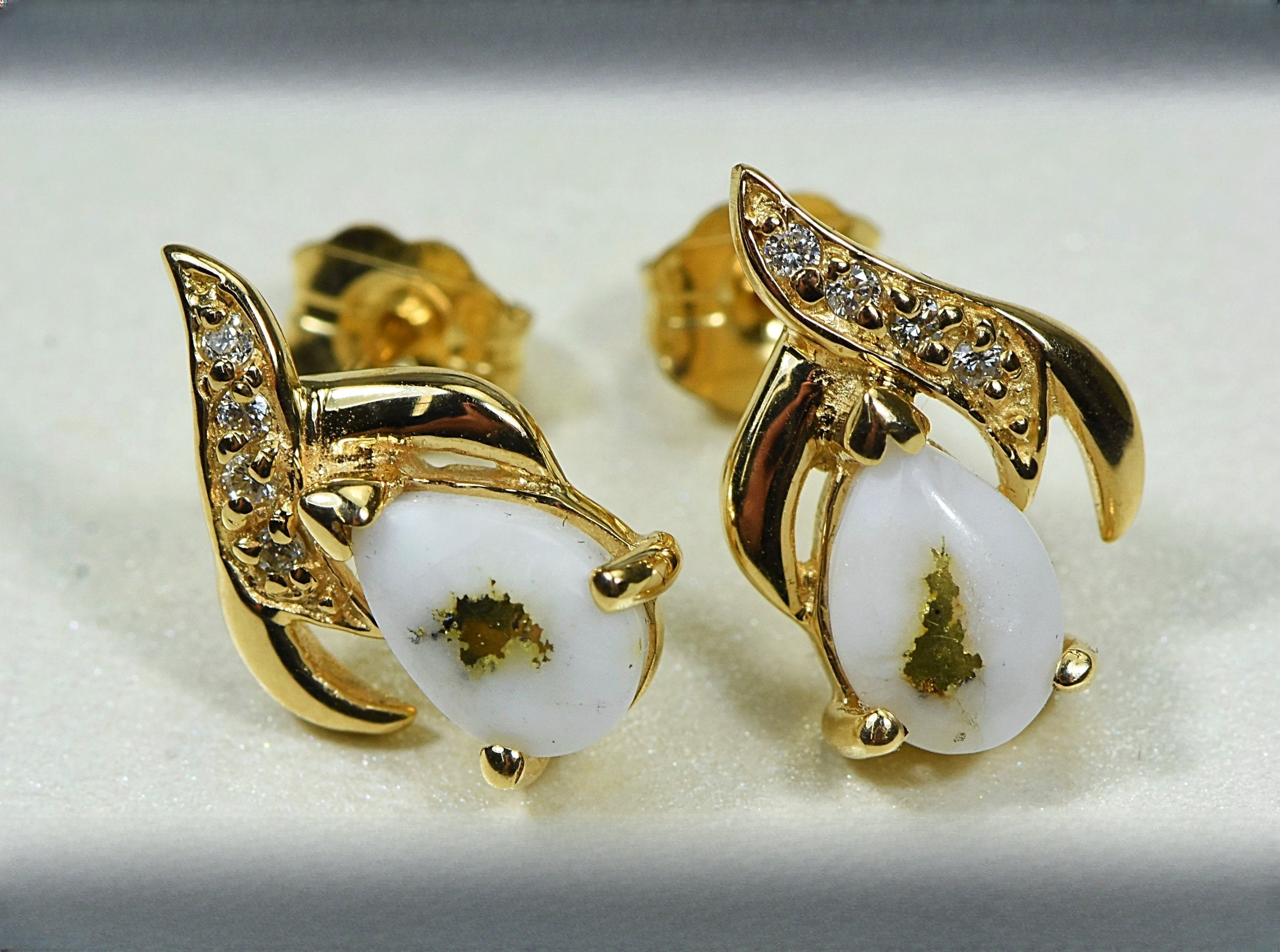 Gold Quartz Earrings "Orocal" EN792SDQ Genuine Hand Crafted Jewelry - 14K Gold Casting