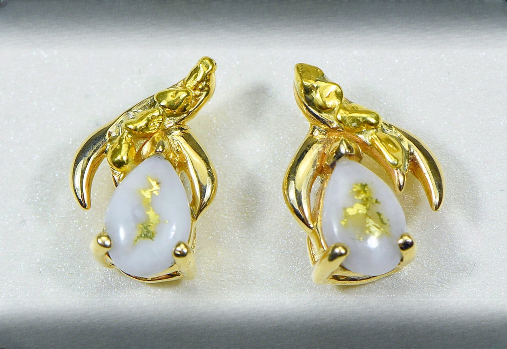 Gold Quartz Earrings "Orocal" EN792SNQ Genuine Hand Crafted Jewelry - 14K Gold Casting
