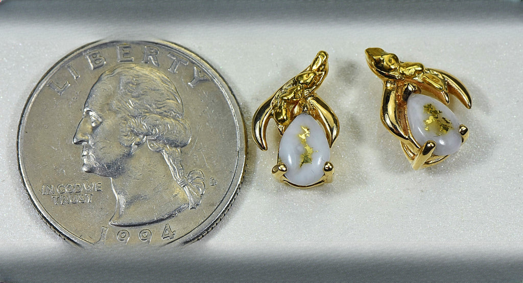 Gold Quartz Earrings "Orocal" EN792SNQ Genuine Hand Crafted Jewelry - 14K Gold Casting