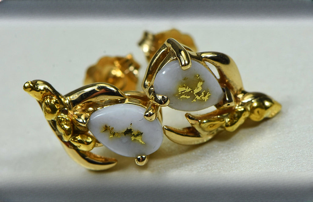 Gold Quartz Earrings "Orocal" EN792SNQ Genuine Hand Crafted Jewelry - 14K Gold Casting