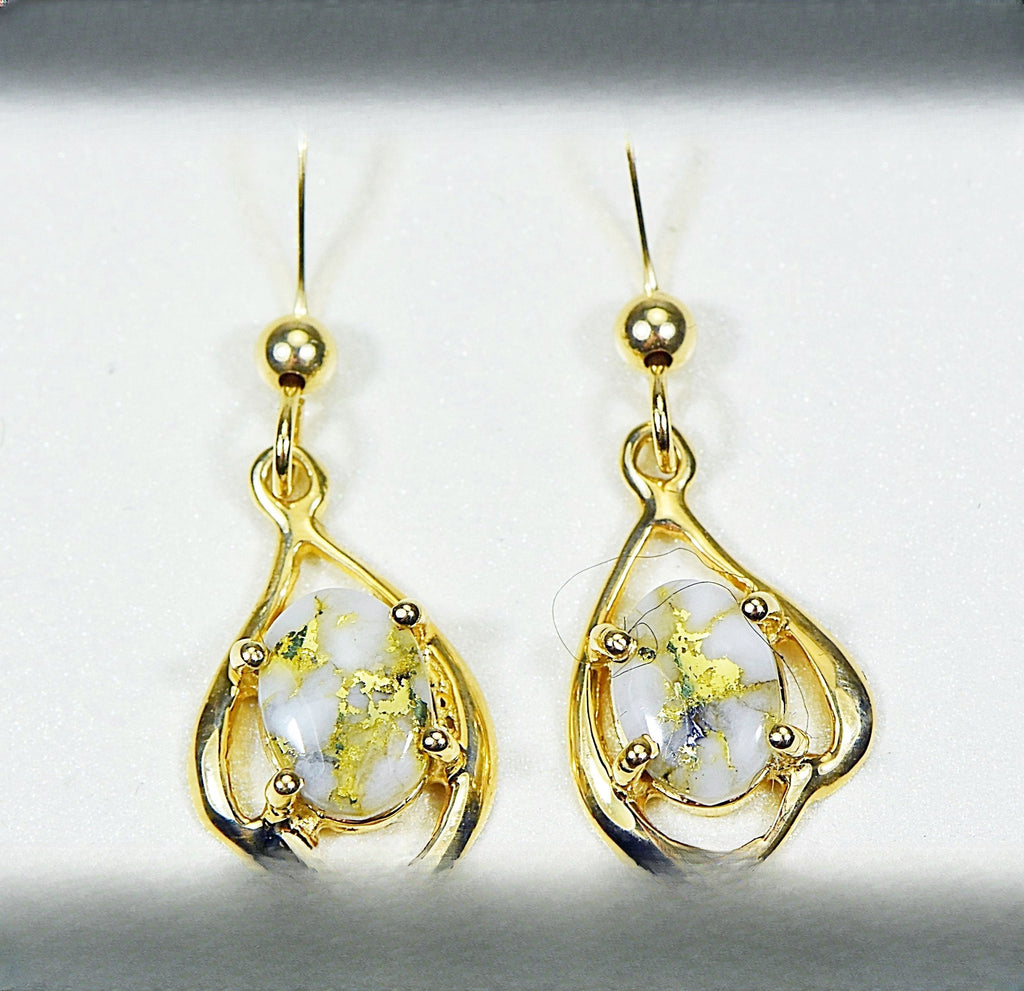 Gold Quartz Earrings "Orocal" EN870SMQ/LB Genuine Hand Crafted Jewelry - 14K Gold Casting