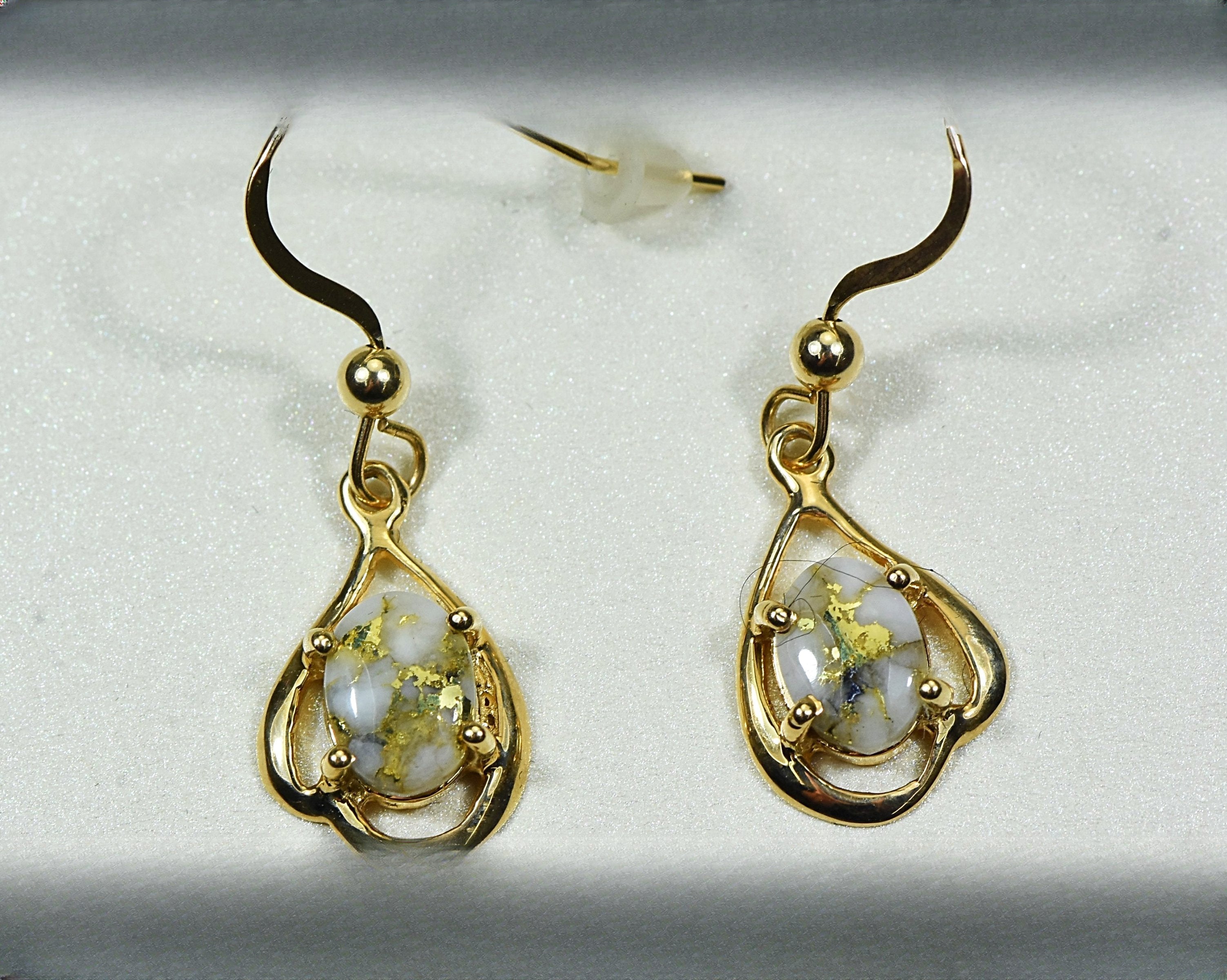 Gold Quartz Earrings "Orocal" EN870SMQ/LB Genuine Hand Crafted Jewelry - 14K Gold Casting