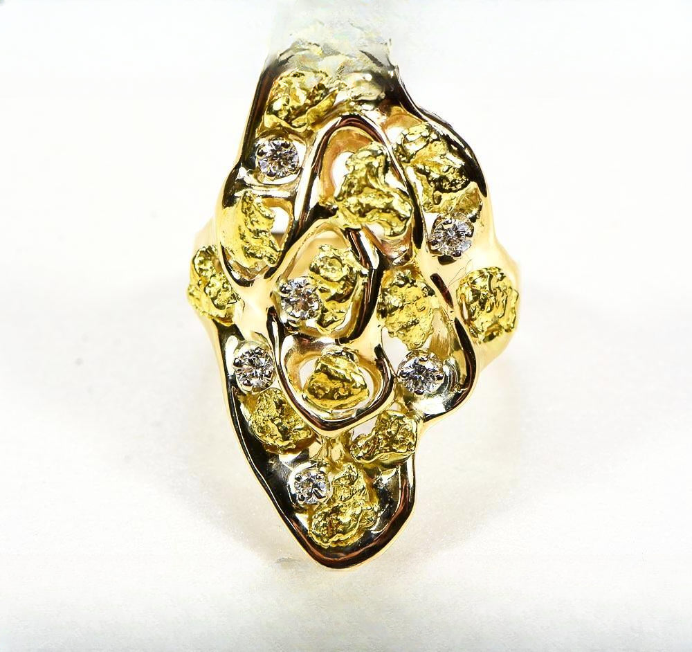 Gold Nugget Women's Ring "Orocal" RL382D33 Genuine Hand Crafted Jewelry - 14K Casting